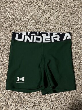 Under Armour Forest Green Compression Shorts with Black & White Waistband